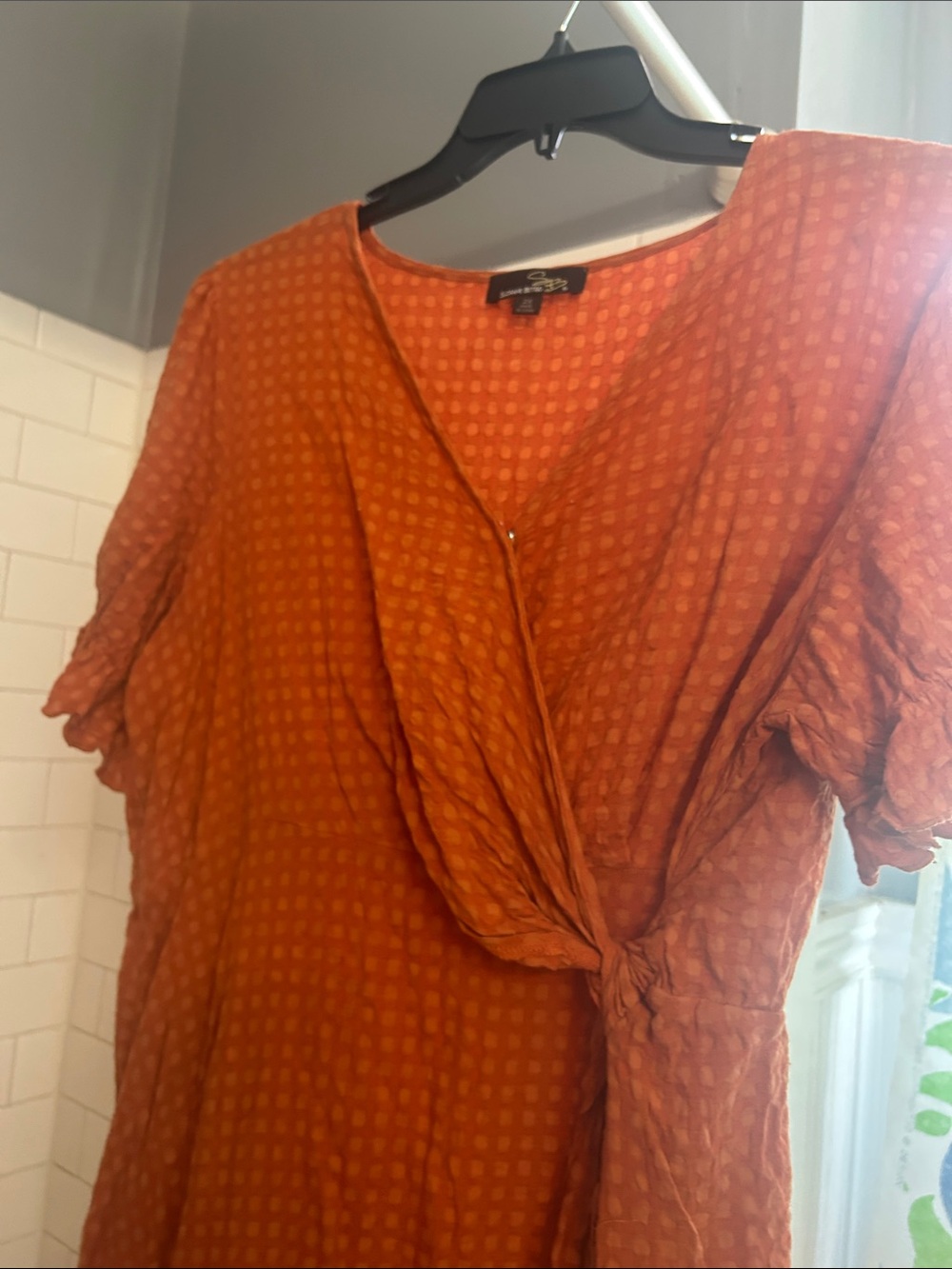Suzanne Betro Vibrant Orange Textured Square-Weave Top